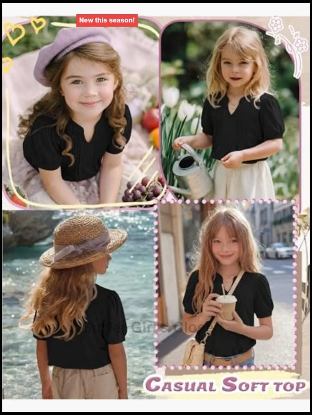 Toddler Girls Short Sleeve Tunic T-Shirt V-Neck Loose Fit Dressy Top
